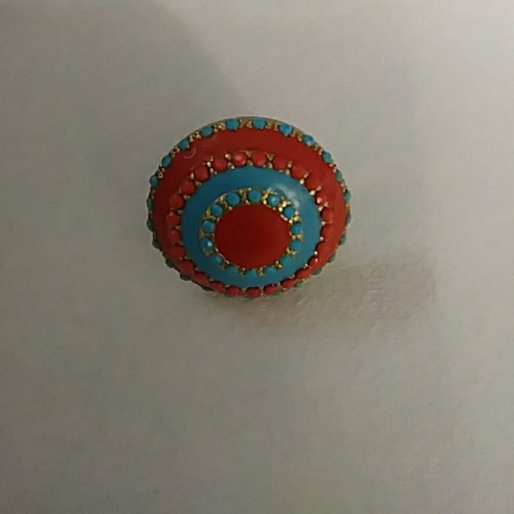 Turquoise and coral cocktail ring